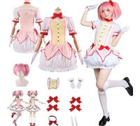 Daotutu Anime Puella Magi Madoka Magica Cosplay Costume Déguisement du Rôle Kaname Madoka Tenue Uniforme Ensemble Complet Halloween Carnaval Fête Habiller avec Perruque pour Femmes Filles (3XL)