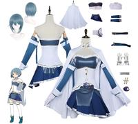 Daotutu Anime Puella Magi Madoka Magica Cosplay Costume Déguisement du Rôle Miki Sayaka Tenue Uniforme Ensemble Complet Halloween Carnaval Fête Habiller avec Perruque pour Femmes Filles (XS)