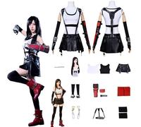 Daotutu Final Fantasy VII Remake Cosplay Costume Déguisement du Rôle Tifa Lockhart Cosplay Tenue Uniforme Ensemble Complet Halloween Carnaval Fête Habiller avec Perruque (M)