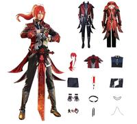 Daotutu Genshin Impact Cosplay Costume Déguisement du Rôle Diluc Ragnvindr Cosplay Tenue Uniforme Ensemble Complet Halloween Carnaval Fête Habiller avec Perruque (XL)