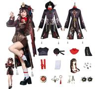 Daotutu Genshin Impact Cosplay Costume Déguisement du Rôle Hu Tao Cosplay Tenue Uniforme Ensemble Complet Halloween Carnaval Fête Habiller avec Perruque (L)