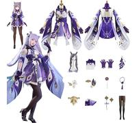 Daotutu Genshin Impact Cosplay Costume Déguisement du Rôle Keqing Cosplay Tenue Uniforme Ensemble Complet Halloween Carnaval Fête Habiller avec Perruque (XL)