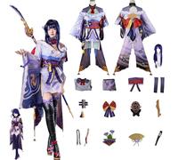 Daotutu Genshin Impact Cosplay Costume Déguisement du Rôle Raiden Shogun Cosplay Tenue Uniforme Ensemble Complet Halloween Carnaval Fête Habiller avec Perruque (XL)