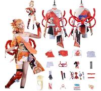 Daotutu Genshin Impact Cosplay Costume Déguisement du Rôle Yoimiya Cosplay Tenue Uniforme Ensemble Complet Halloween Carnaval Fête Habiller avec Perruque (XS)