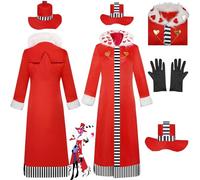 Daotutu Valentino Hazbin Hotel Cosplay Costume Outfit Animé Character Charlie Morningstar Rouge Uniforme Robes Ensemble Manteau Gants Halloween Party Dress Up Suit pour Mâle Garçon (XL)