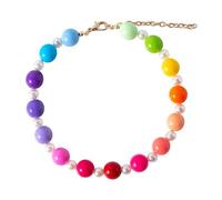 Daovace Collier de perles pour chien fait à la main avec clochette - Bijoux pour petits chiens et chiots (61 cm + 7,6 cm, perles colorées)