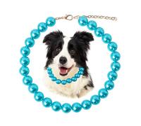 Daovace Collier de perles pour chien fait à la main avec clochette - Bijoux pour petits chiens et chiots (45,7 cm + 7,6 cm, bleu)