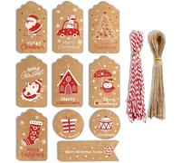 Daover 100 Pcs Étiquettes de Cadeau de Noël, Kraft Papier De Noël Étiquettes De Cadeau, 2 Rouleaux Corde de Jute, Étiquettes Cadeaux Noël pour la Décoration Noël Cadeaux, Décoration D'arbre de Noël