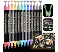 DAPAWIN 12 Marqueurs métalliques à double pointe avec pointe biseautée et pointe ronde - Fournitures de décoration pour scrapbooking, scrapbooking, scrapbooking materiel, travaux manuels