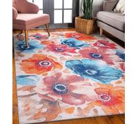 DAPHNE HOME DECOR Tapis antidérapant pour cuisine, chambre à coucher, salle à manger et salon - Poils courts et doux - Convient aux enfants et animaux domestiques (floral - Marguerite, 160 x 230 cm)