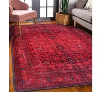 DAPHNE HOME DECOR Tapis lavable en machine, antidérapant, moelleux à faible poils, tapis vintage bohème pour cuisine, chambre à coucher, salon (Tapis rouge - Terrarossa, 160x230 cm)