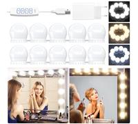 daphomeu Lampe de miroir LED avec adaptateur, 10 ampoules à intensité variable Hollywood, éclairage de maquillage, lampe de miroir LED pour coiffeuse