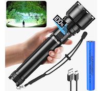 daphomeu Lampe de poche LED extrêmement lumineuse avec batterie de 10 000 mAh, rechargeable de 50 0000 lumens, lampe de poche tactique étanche avec 5 modes d'éclairage, idéale pour le camping,