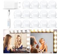 daphomeu Lumière de Miroir avec adaptateur, 14 Ampoules Hollywood Kit de Lumière LED, Câbles parfaitement Cachés, 3 Couleurs et 10 Intensités, Lumière Miroir USB pour Coiffeuse Maquillage