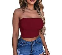 DaPongZhi Bandeau Tube Top Femme Sexy Haut Court Dos Nu T-Shirt Caraco sans Bretelles Débardeur Sans Manches Y2K Crop Top Bustier Couleur Unie Mode Slim Fit Tube Tops