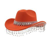 DaPongZhi Chapeau De Cowboy Femme élégant Chapeau Western avec De Grandes Franges Rondes en Précieuses Et des Décorations en Strass, Chapeaux de Jazz pour Les Carnaval et Fête à Thème