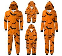 DaPongZhi Combinaison Pyjama De Halloween Famille Ensemble Tenue d'halloween pour Parents Et Enfants Imprimé Combinaison à Capuche Funny Print Hoodie Romper avec Zipper Barboteuse Femme