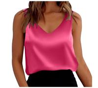 DaPongZhi Débardeur en Satin pour Femme Sans manches Été Caraco Satin Femme Élégant T Shirt D'été Col en V Camisole Chemisier de Débardeur en Satin de Soie pour Femmes Top T-Shirt (02-Hot Pink, XXL)