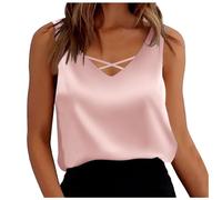 DaPongZhi Débardeur en Satin pour Femme sans Manches Été Caraco Satin Femme Élégant T Shirt D'été Col en V Camisole Chemisier de Débardeur en Satin de Soie pour Femmes Top T-Shirt (03-Pink, XL)