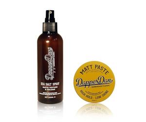 Dapper Dan Ensemble de coiffage pour hommes Spray au sel de mer 200ml & Pâte mate 100ml, marque de barbier britannique, ajoute volume, définition, texture, finition mate, tenue forte, pré-coiffage.