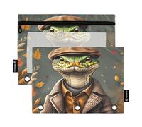 Dapper Lizard Lot de 2 trousses à crayons pour classeur à 3 anneaux Fermeture éclair lisse avec fenêtre en PVC transparent pour fournitures scolaires Vert foncé