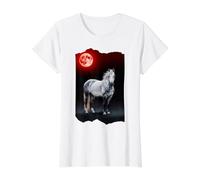 Dapple Cheval Gris sous Une Lune de Sang T-Shirt Graphique avec Valeur, Femme, Blanc, M