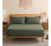 DAPU Drap-housse en lin - 100 % lin naturel français - Respirant - 180 × 200 + 30 cm - Avec élastique - Certifié Öko-Tex 100 - Doux - délavé - Vert olive