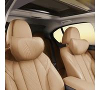 Dapucarin Appui-TêTe, Coussin de Nuque en Mousse à Mémoire de Forme pour Voiture, Cuir Oreillers de Cou pour Siège, Coussin Universel pour la Conduite, Maison, Bureau, Marron Palomino, 2 Pièces