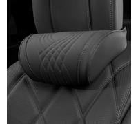 Dapucarin Appui Tete Voiture, Oreillers de Cou avec Mousse à Mémoire Nappa Cuir, Manchons Amovibles Respirables Souple de Sangles Réglables, Coussin Appui-tête de Siège, Noir, 1 Pièce