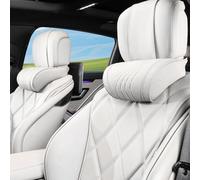 Dapucarin Coussin Appui-tête Voiture, Oreillers de Cou avec Cuir Nappa + Mousse à Mémoire pour Le Siège d'Auto Conduite, Oreiller de Nuque Repose Tete Cervical, Blanc Cassé, 2 Pièces