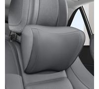Dapucarin Oreiller Appui-Tête Voiture en Cuir 100% Mousse à Mémoire de Forme, Coussin de Nuque de Soutien de Siège Premium pour la Conduite, Les Voyages, la Maison, Le Bureau, Gris, 1 Unité
