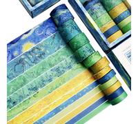 Daputou Washi Tape Set de 12 rouleaux Van Gogh Starry Night Decorative Feuilles vertes bleu floral Jaune Washi Masking Ruban pour Kids Craft Kids
