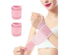 daqoupzi Lot de 2 bandages de poignet roses avec sac de rangement, bandages de poignet respirants avec passant pour le pouce, convient pour les tendinites, le sport et le travail