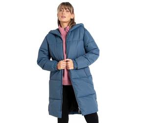 Dare2b Indulgent Jacket Womens Long Coat Jacket tissu recyclé hydrofuge - zip intégral avec 2 poches basses zippées, capuche et poignets élastiqués