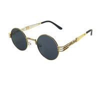 DARELL Lunettes Soleil Mixte Métal Or Gold Rond Round Steampunk Frame Vintage Rétro Luxury Rich Jean Paul Noir