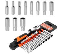 DARENYI 13 Pièces clés à cliquet 1/4" et douilles en Cr-V 4-14 mm, douilles à cliquet rapides et barre d'extension 10 cm pour réparation à domicile, garage, atelier, bricolage