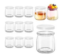 DARENYI Lot de 12 Pots de Yaourt avec Couvercle, 200ML Petits Pots en Verres à Dessert Transparents, Pots Yaourts en Verres Hermetique pour Pudding, Yaourt Maison, Confiture, Overnight Oats
