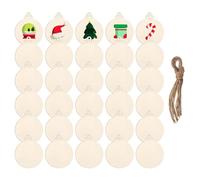 DARENYI Lot de 30 boules de Noël en bois naturel pour travaux manuels, décorations en bois naturel avec ficelle pour décoration de sapin de Noël