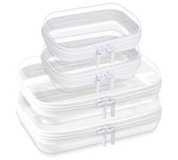 DARENYI Lot de 4 Trousse de Toilette Transparente Rigide avec Fermeture Éclair, Organiseur de Voyage Étanche pour Blocs de construction, Cosmétiques, Jouets (13 x 8.5 x 5.3cm, 19 x 10 x 5cm)