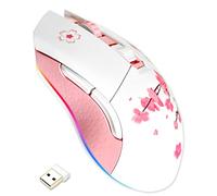 DAREU Sakura Pink Souris de Jeu sans Fil/Filaire, Rechargeable en Mode Double, 6 Boutons Programmables, 10K DPI, RGB 7 Niveaux de DPI Réglables Jusqu'à [150 IPS] [1000Hz Polling Rate] pour PC/Mac
