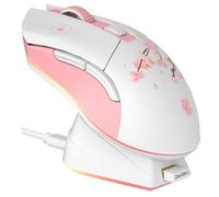 DAREU Sakura Souris sans Fil Rose avec Station de Chargement Rechargeable RGB, 12K DPI, 7 Boutons Programmables, Capteur Haute Précision 300IPS 1000Hz Souris Gamer pour PC Notebook Mac- Rose et Blanc