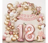 Dargds Décoration Anniversaire 18 Ans Fille, Guirlande Joyeux Anniversaire Bandérôle 18 Ans, Ballon Guirlande Vintage Rose Blanc, Beige, Rose Gold