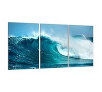DarHaus Cache-plaque en verre - 3 x 30 x 52 cm - pour cuisinières électriques ou à induction - Plaque de protection anti-éclaboussures, planche à découper décorative aspect, Vague Mer