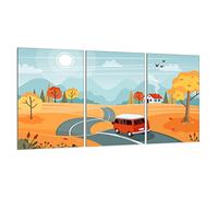 DarHaus Cache-plaque en verre - 3 x 30 x 52 cm - pour cuisinières électriques ou à induction - Plaque de protection anti-éclaboussures, planche à découper décorative aspect, Automne Village