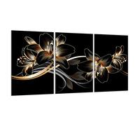 DarHaus Cache-plaque en verre - 3 x 30 x 52 cm - pour cuisinières électriques ou à induction - Plaque de protection anti-éclaboussures, planche à découper décorative aspect, Orchidée Noir