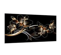 DarHaus Cache-plaque en verre - 90 x 52 cm - pour cuisinières électriques ou à induction - Plaque de protection anti-éclaboussures, planche à découper décorative aspect, Orchidée Noir