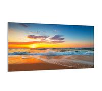 DarHaus Cache-plaque en verre - 90 x 52 cm - pour cuisinières électriques ou à induction - Plaque de protection anti-éclaboussures, planche à découper décorative aspect, Plage Soleil