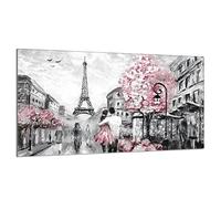 DarHaus Cache-plaque en verre - 90 x 52 cm - pour cuisinières électriques ou à induction - Plaque de protection anti-éclaboussures, planche à découper décorative aspect, Paris Rose