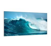 DarHaus Cache-plaque en verre - 90 x 52 cm - pour cuisinières électriques ou à induction - Plaque de protection anti-éclaboussures, planche à découper décorative aspect, Vague Mer