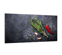 DarHaus Cache-plaque en verre - 90 x 52 cm - pour cuisinières électriques ou à induction - Plaque de protection anti-éclaboussures, planche à découper décorative aspect, Ardoise Épices